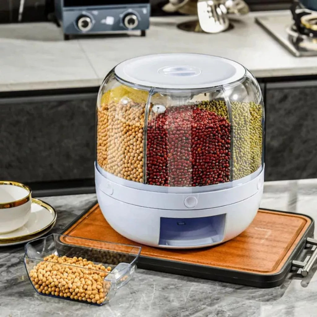 Dispenser Giratório para Grãos e Cereais Premium – 6 Divisões