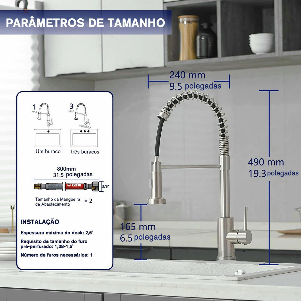 Luxury Gourmet Kitchen Faucet with Shower and 360° Swivel – Hot and Cold Single Lever