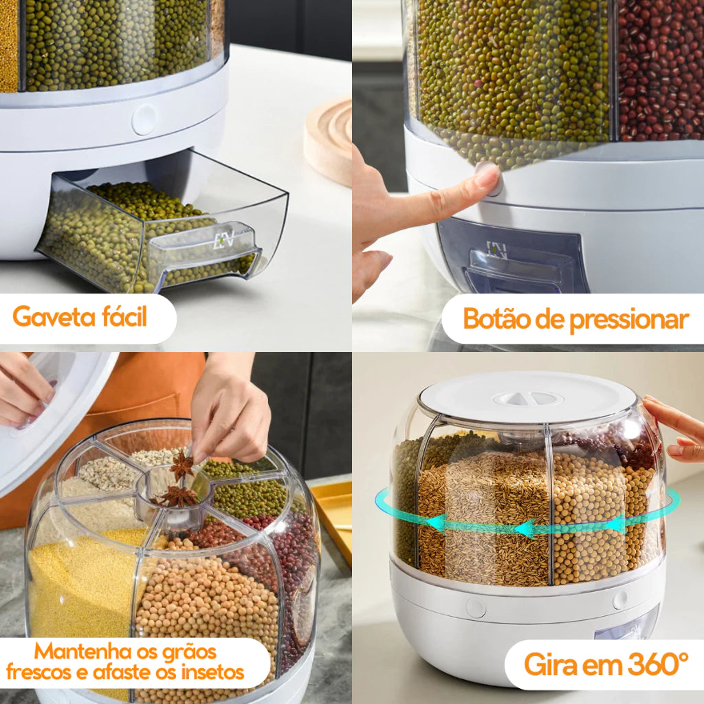Premium Grain and Cereal Rotating Dispenser – 6 Compartments