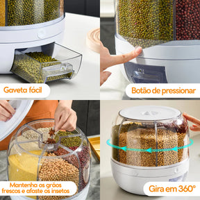 Dispenser Giratório para Grãos e Cereais Premium – 6 Divisões