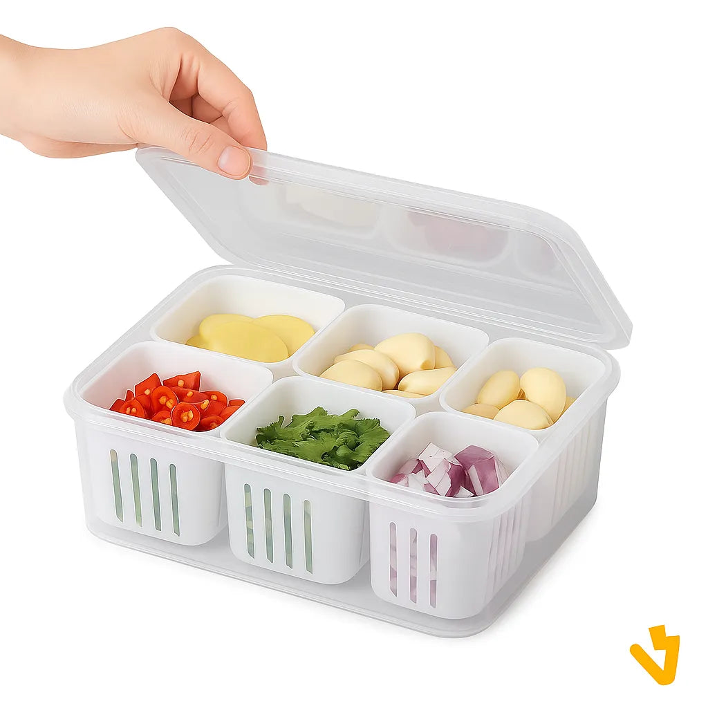 Plastic Organizer Box with 6 Compartments – Ideal for Refrigerators